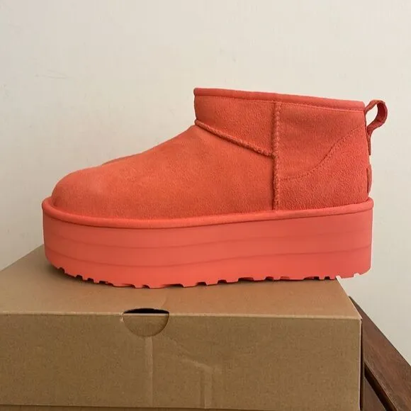 UGG Classic Ultra Mini Platform Boots Vibrant Coral USA Women Size 9/UK 7/EU 40