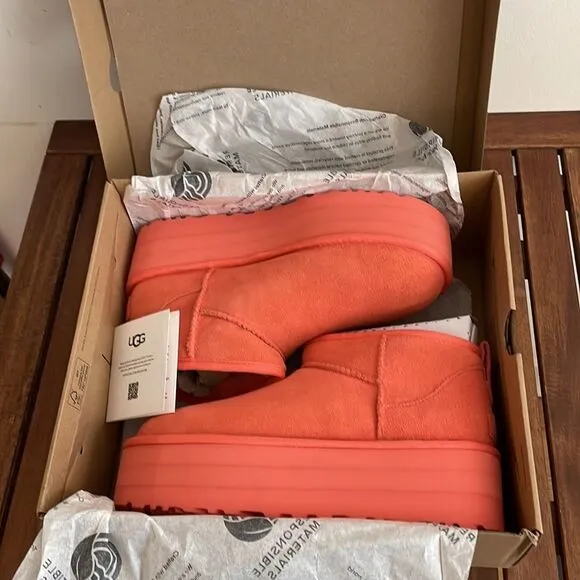 UGG Classic Ultra Mini Platform Boots Vibrant Coral USA Women Size 9/UK 7/EU 40