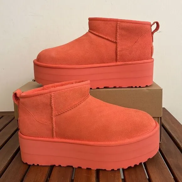UGG Classic Ultra Mini Platform Boots Vibrant Coral USA Women Size 9/UK 7/EU 40