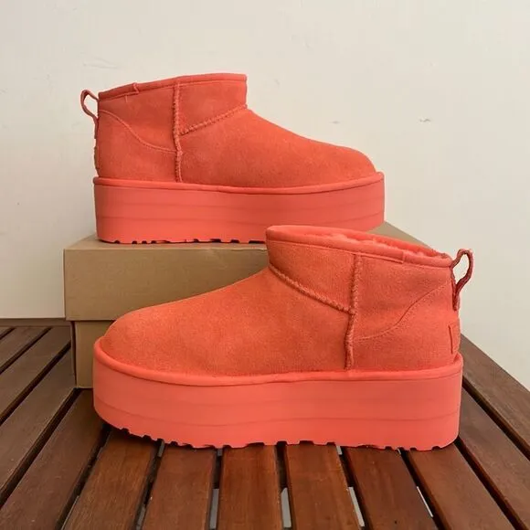 UGG Classic Ultra Mini Platform Boots Vibrant Coral USA Women Size 9/UK 7/EU 40