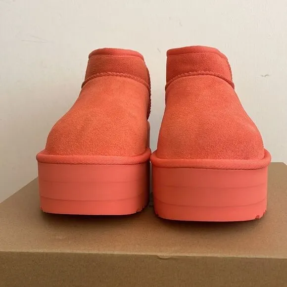 UGG Classic Ultra Mini Platform Boots Vibrant Coral USA Women Size 9/UK 7/EU 40
