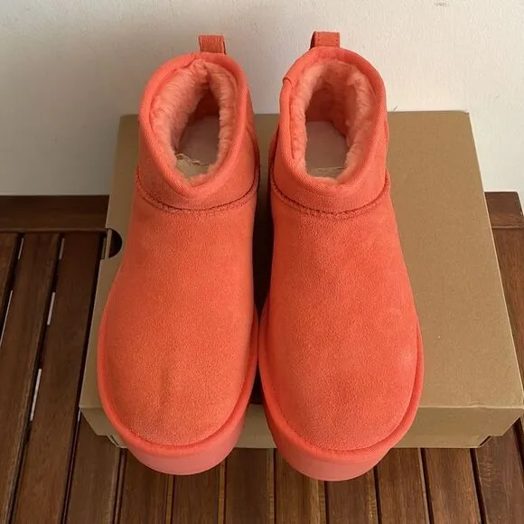 UGG Classic Ultra Mini Platform Boots Vibrant Coral USA Women Size 9/UK 7/EU 40