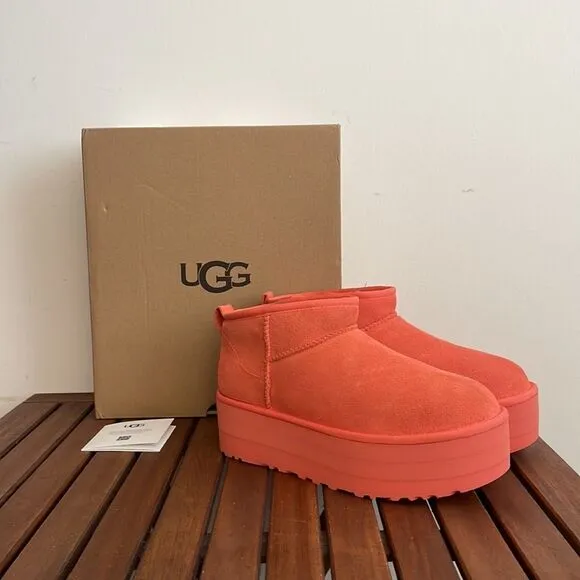 UGG Classic Ultra Mini Platform Boots Vibrant Coral USA Women Size 9/UK 7/EU 40