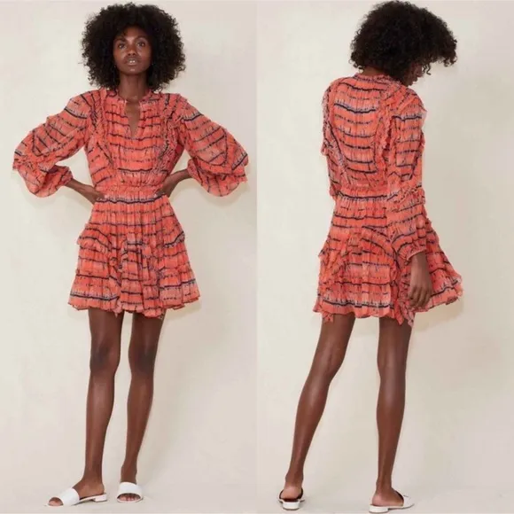 ULLA JOHNSON Aberdeen Silk Dress in Chili Tie Dye Sz 4