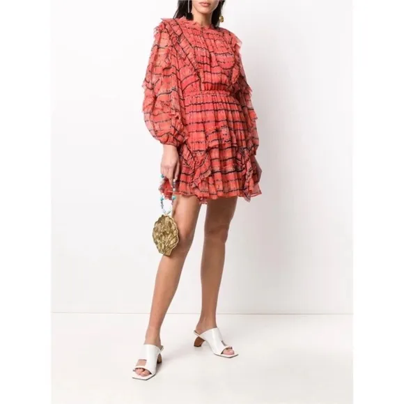 ULLA JOHNSON Aberdeen Silk Dress in Chili Tie Dye Sz 4