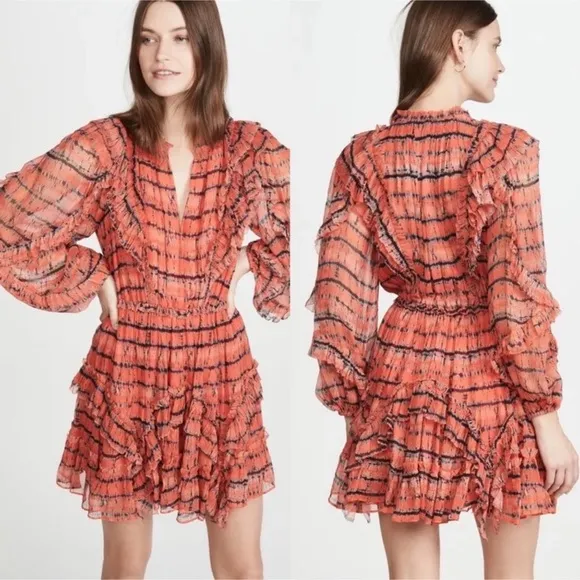 ULLA JOHNSON Aberdeen Silk Dress in Chili Tie Dye Sz 4