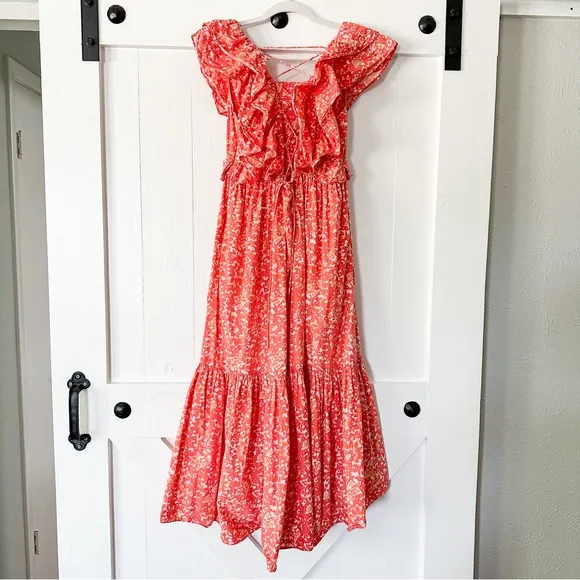 Ulla Johnson Freida Dress Printed Cotton Coral Batik Orange Size 2