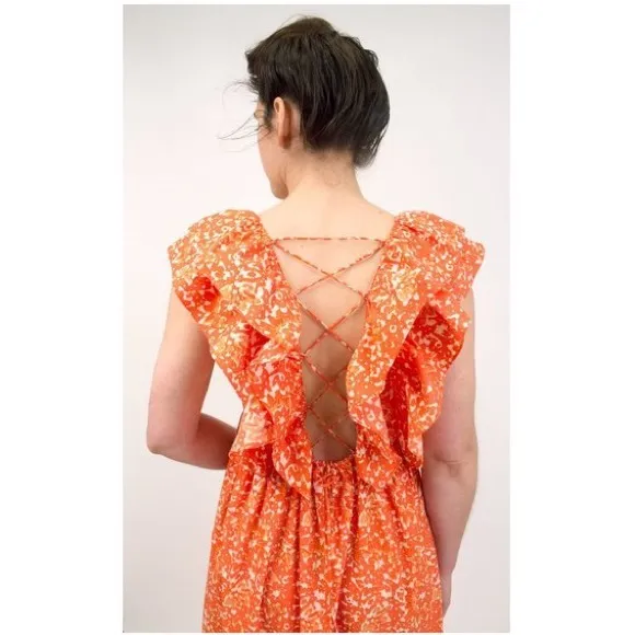 Ulla Johnson Freida Dress Printed Cotton Coral Batik Orange Size 2
