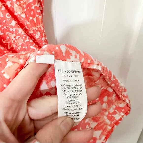 Ulla Johnson Freida Dress Printed Cotton Coral Batik Orange Size 2