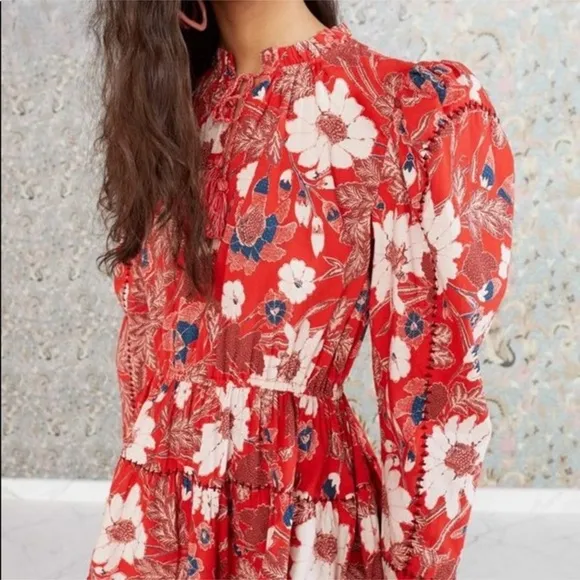 ULLA JOHNSON Liv Long Sleeve Red Dress Sz S/4