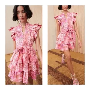 ULLA JOHNSON Lulua Mini Pink Dress in camellia Sz 4