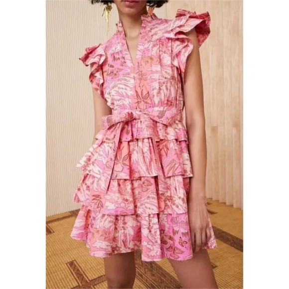 ULLA JOHNSON Lulua Mini Pink Dress in camellia Sz 4