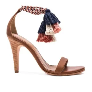 Ulla Johnson NEW Reina Heels Tassel Wrap Ankle Brown  Leather Peep Toe- Size 5.5