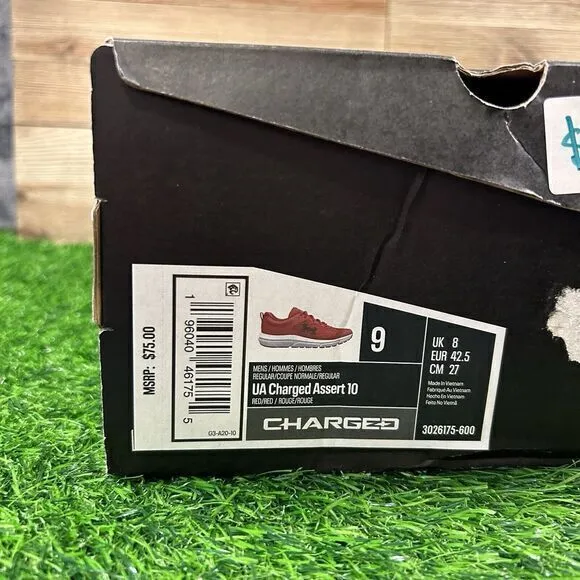Under Armour Charged Assert 10 Mens Size 9 Red Shoes Sneakers Athletic NEW W/Box