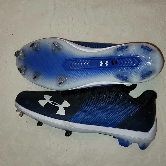 Under Armour cleats metal athletic shoes blue white sz 13