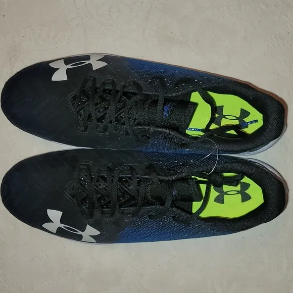 Under Armour cleats metal athletic shoes blue white sz 13