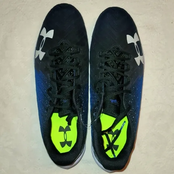 Under Armour cleats metal athletic shoes blue white sz 13
