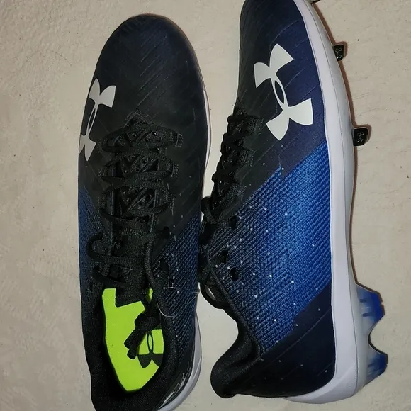 Under Armour cleats metal athletic shoes blue white sz 13