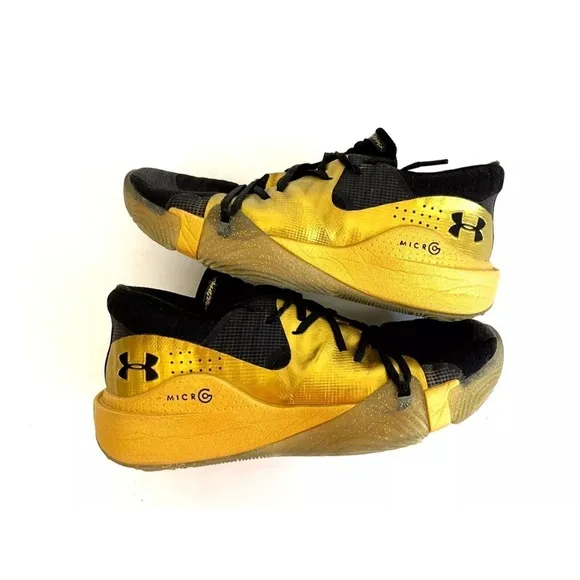 Under Armour Spawn Anatomix Low Metallic Gold Black Athletic Shoes Sneakers 11