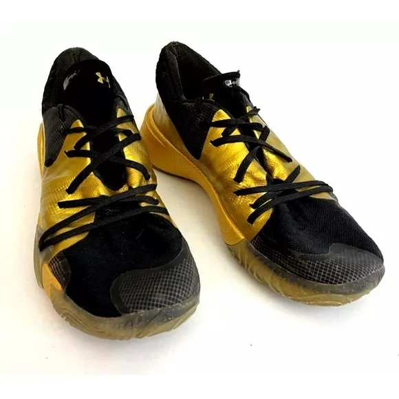 Under Armour Spawn Anatomix Low Metallic Gold Black Athletic Shoes Sneakers 11