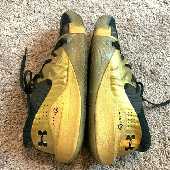 Under Armour Spawn Anatomix Low Metallic Gold Black Athletic Shoes Sneakers 11