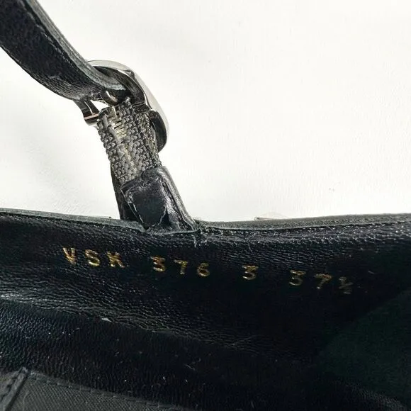 VALENTINO Black Rockstud Caged Flat Size 37.5 Pointed Toe Leather Gladiator Shoe