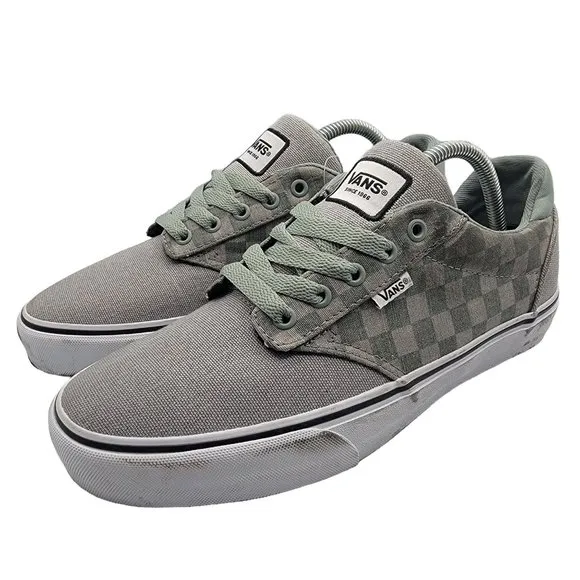 Vans Atwood Mens 9.5 Gray Deluxe Comfort Checkerboard Skateboarding Shoes