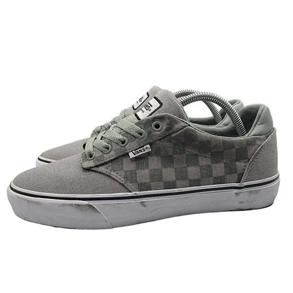 Vans Atwood Mens 9.5 Gray Deluxe Comfort Checkerboard Skateboarding Shoes