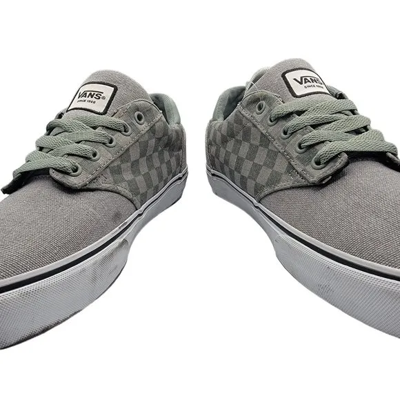 Vans Atwood Mens 9.5 Gray Deluxe Comfort Checkerboard Skateboarding Shoes