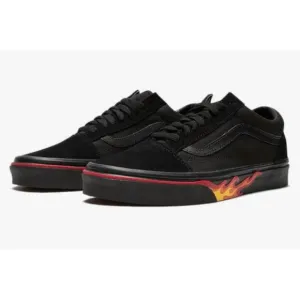 VANS‎ Old Skool Flame Wall Black On Black Skate Shoes Slip On Sneakers Mens 11.5