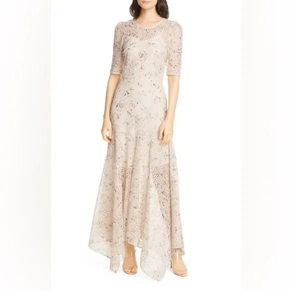 VERONICA BEARD Balsam Floral-Print Broderie Anglaise Chiffon Dress NWT