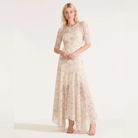 VERONICA BEARD Balsam Floral-Print Broderie Anglaise Chiffon Dress NWT