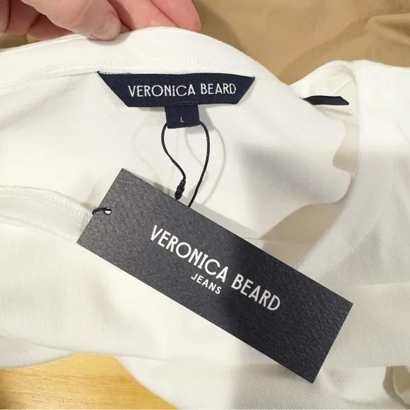 Veronica Beard | NWT Elowyn Mixed-Media Dress in White/Khaki MSRP $398 Sz. L