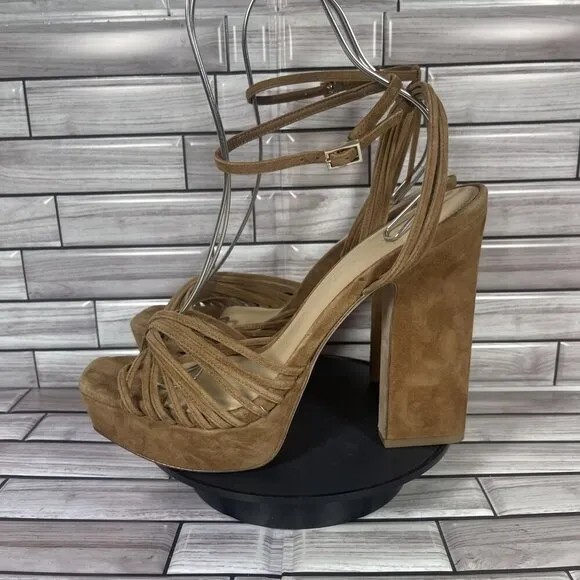 Veronica Beard Women's Brown Suede Fletcher Ankle Strap Platform Sandal Size 10