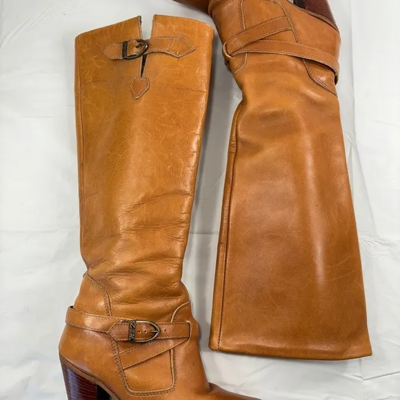 VGT USA 1970s Zodiac Knee High Boots leather block heels size 6.5