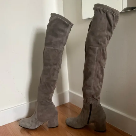 Via Roma 15 Gray Suede Leather Over The Knee Thigh High Heel Boots NWT Size 36.5