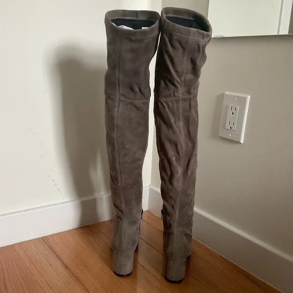 Via Roma 15 Gray Suede Leather Over The Knee Thigh High Heel Boots NWT Size 36.5