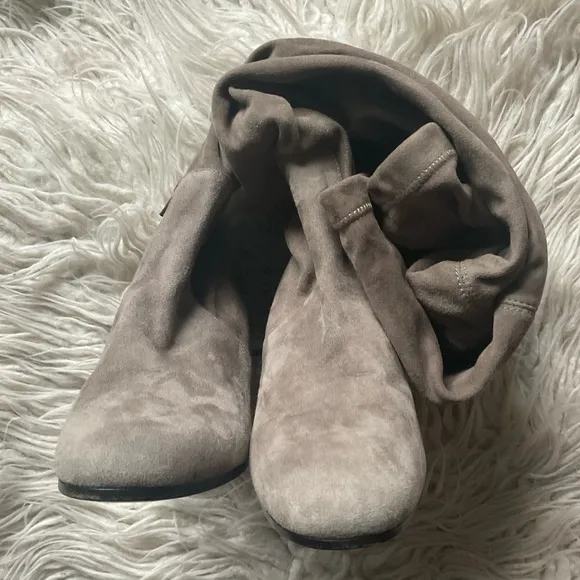 Via Roma 15 Gray Suede Leather Over The Knee Thigh High Heel Boots NWT Size 36.5