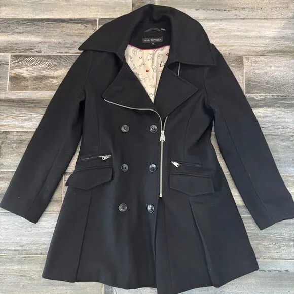 Via Spiga Asymmetrical Front Zipper Double Breasted Wool Blend Coat Size 12 EUC
