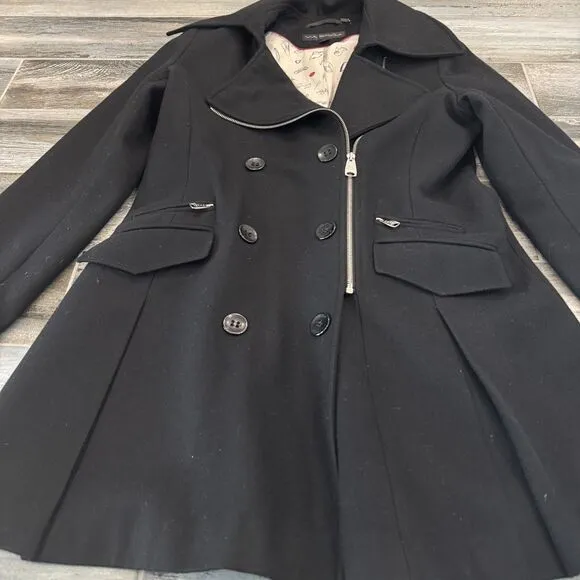 Via Spiga Asymmetrical Front Zipper Double Breasted Wool Blend Coat Size 12 EUC