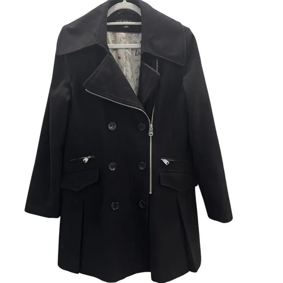 Via Spiga Asymmetrical Front Zipper Double Breasted Wool Blend Coat Size 12 EUC