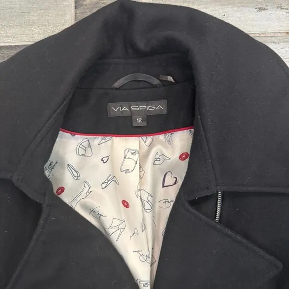 Via Spiga Asymmetrical Front Zipper Double Breasted Wool Blend Coat Size 12 EUC
