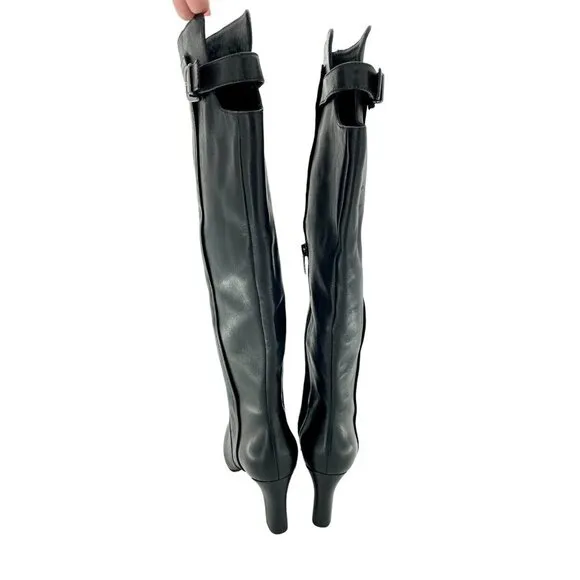Via Spiga Boots Parca Black Leather Knee High Zip Up SZ 5 New $450