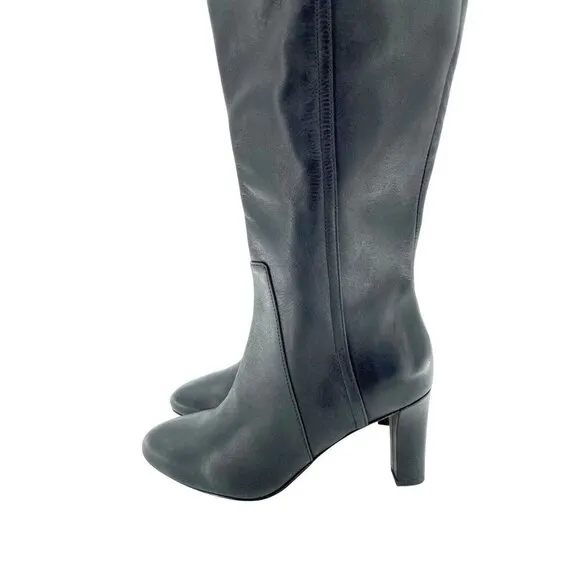 Via Spiga Boots Parca Black Leather Knee High Zip Up SZ 5 New $450