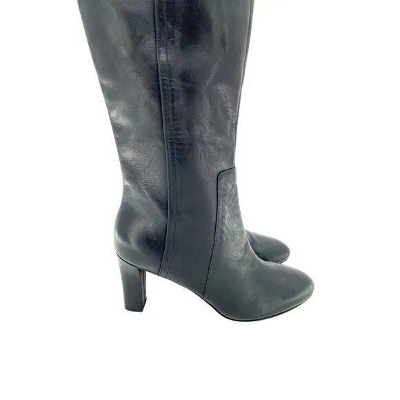 Via Spiga Boots Parca Black Leather Knee High Zip Up SZ 5 New $450
