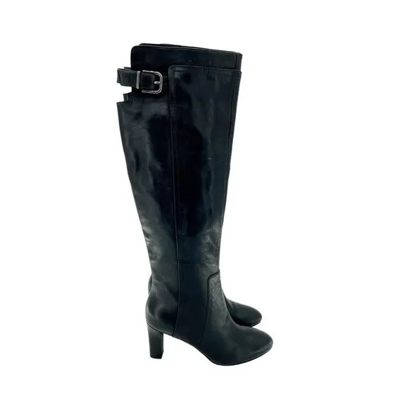 Via Spiga Boots Parca Black Leather Knee High Zip Up SZ 5 New $450