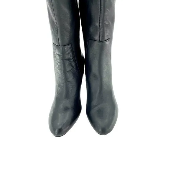 Via Spiga Boots Parca Black Leather Knee High Zip Up SZ 5 New $450