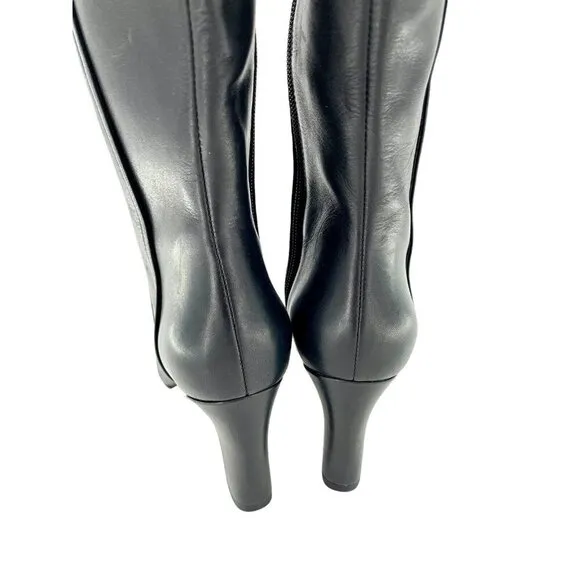 Via Spiga Boots Parca Black Leather Knee High Zip Up SZ 5 New $450