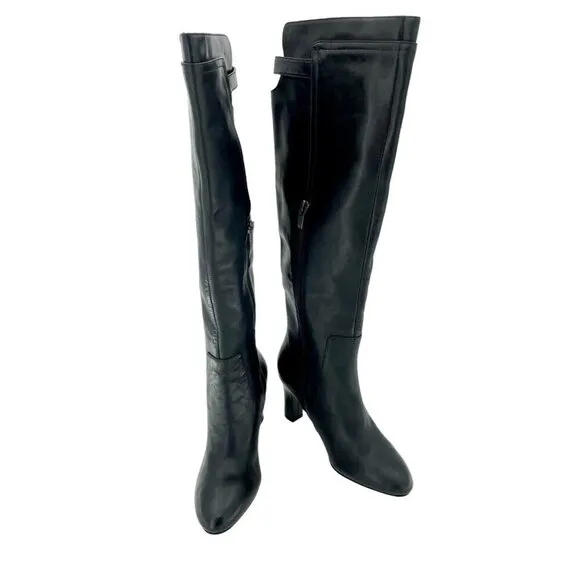 Via Spiga Boots Parca Black Leather Knee High Zip Up SZ 5 New $450