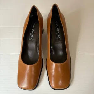 VIA SPIGA Caramel Tan Square Toe Dress Shoes